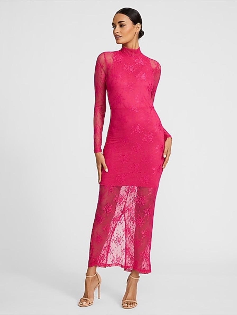 NWT Long Sleeve Mock Neck Lace Maxi Dress